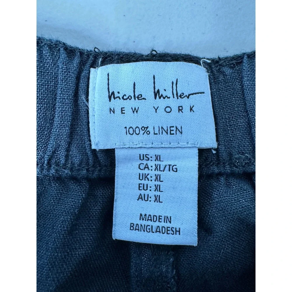 Nicole Miller Linen Cargo Joggers Pants Size XL Black Elastic Waist Pull on